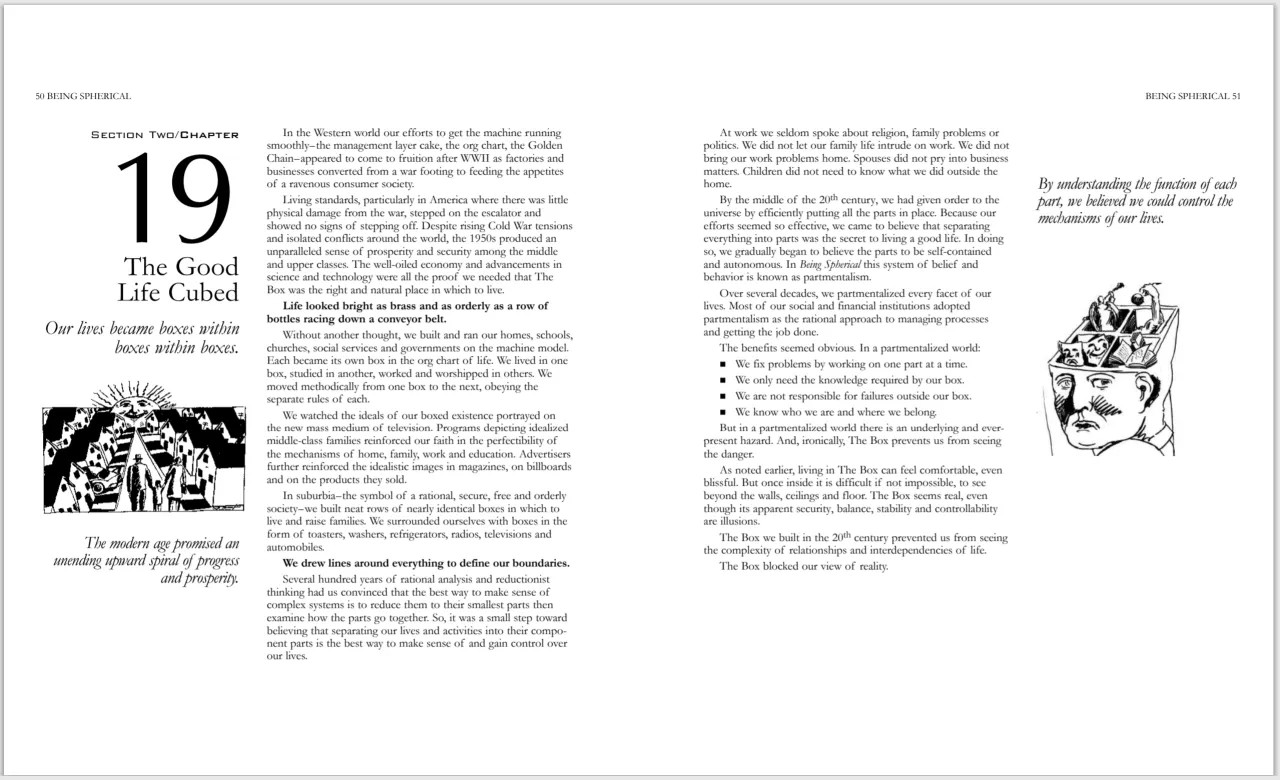 Two-page spread from Being Spherical, Chapter: The Good Life Cubed
